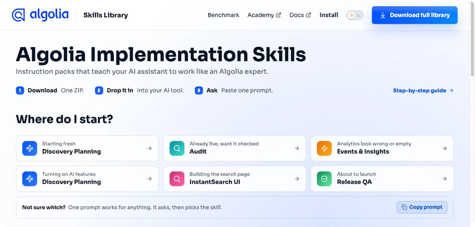 Screenshot of the implementation skills library.